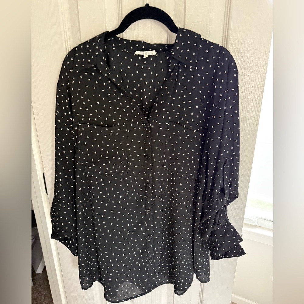 Black and white polka dot blouse